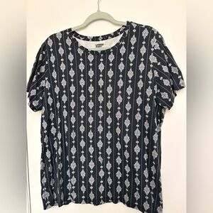 Lands' End Black Tee with White Geometric Medallion Pattern